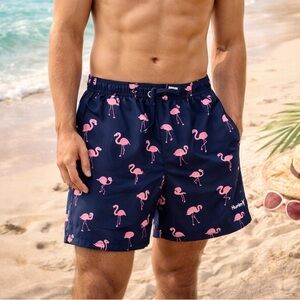 Hurley Flamingo Swim Trunks • Navy Pink Tropical Vibes • Size Small